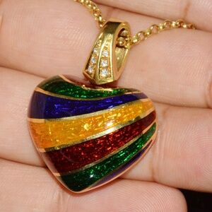 ITALIAN DESIGNER BARBERO & RICCI 18K GOLD DIAMOND ENAMEL HEART ENHANCER PENDANT